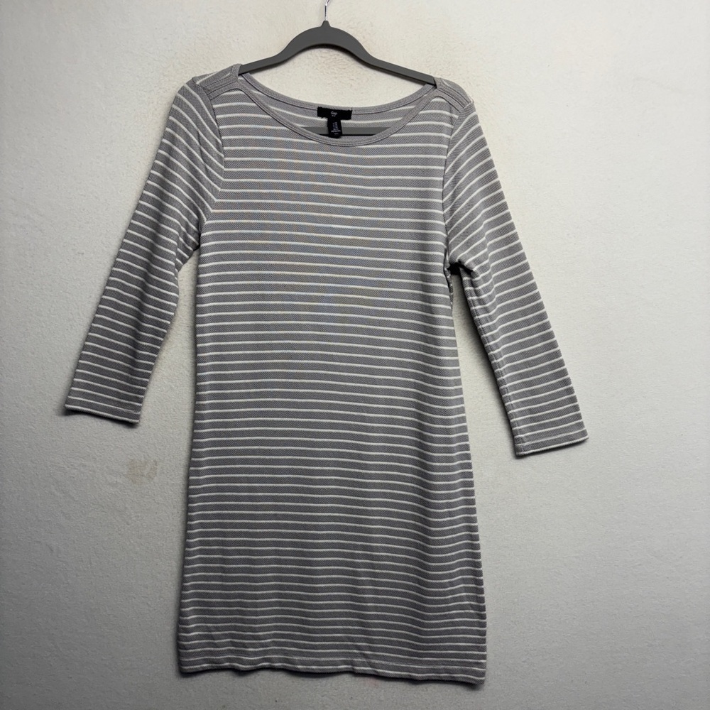 NWT Gap Midi Dress 3/4 Sleeve‎ Gray Striped Cotton